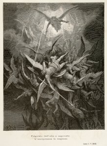 Englenes fald, scene fra Paradise Lost af John Milton (1608-1674), illustration af Gustave Dore