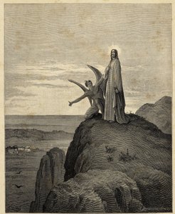 "Kristi fristelse" Jesus går ud i ørkenen og bliver fristet af djævelen. Illustration af Gustave Dore (1832-1883) til Bibelen. 1866 af Gustave Dore