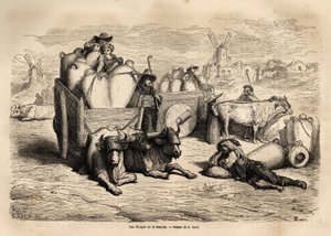 Kanalens tinajas, brugen af disse enorme jordkrukker erstatter brugen af tønder, og deres brug er meget gammel. Gravering til illustration af rejsen til Spanien af Gustave Dore (1832-1883) illustrator og baron Ch. Davillier reaktor, i 1862, udgivet i af Gustave Dore