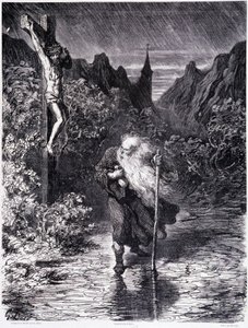 Den vandrende jøde, der passerer nær en Golgata - i "Legenden om den vandrende jøde"" af Gustave Doré, Boghandel i den maleriske butik af Gustave Dore