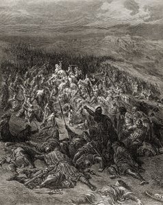 To hundrede riddere angriber 20.000 saracenere, illustration fra 