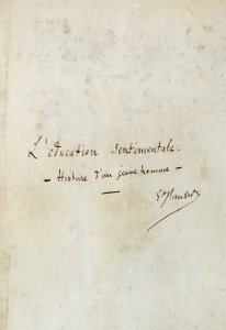 Sentimental uddannelse (historie om en ung mand): første side af manuskriptet til Gustave Flauberts roman, forfatterens signatur - BHVP, Paris af Gustave Flaubert
