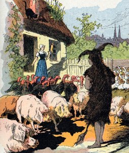 Tjenestepige æselskind Illustration af Gustave Fraipont til "" Cane skin"" (Ane skin) fortælling af Charles Perrault (1628-1703), fransk forfatter (Illustration til "Donkeyskin"" fransk litterært eventyr) Privat samling