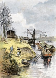Havnearbejdere læsser æbler i biler på quai de Bercy, Paris Tegning af Gustave Fraipont (1849-1923) tegner fra "La seine a travers Paris" af Saint-Juirs af Gustave Fraipont