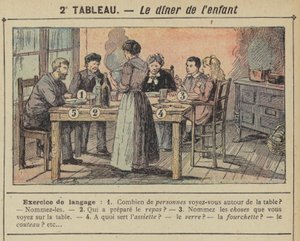 Barnets middag (farve litho) af Gustave Fraipont