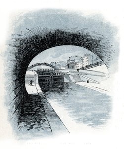 Les ecluses du canal saint Martin, paris (Udsigt over sluserne af kanalen Saint-Martin, Paris) Tegning af Gustave Fraipont (1849-1923) tager fra "La seine a travers Paris" af Saint-Juirs af Gustave Fraipont