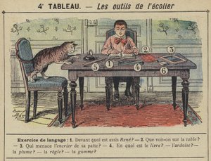 Skoledrengens redskaber (farve litho) af Gustave Fraipont