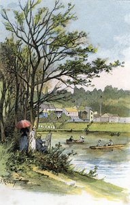 Søndagsklapvogne på noten i Bas-Meudon (Meudon-sur-Seine) Tegning af Gustave Fraipont (1849-1923) fra Saint-Juirs