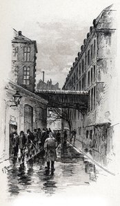 Udsigt over et flophus (doss-hus eller doss-hus) i rue de la Bucherie i Maubert-distriktet, Paris Tegning af Gustave Fraipont (1849-1923) fra Saint-Jurs af Gustave Fraipont