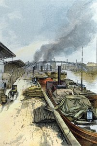 Udsigt over Canal de la Villette i Paris Tegning af Gustave Fraipont (1849-1923) fra Saint-Juirs af Gustave Fraipont