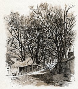 Udsigt over det nye pakhus i rue Leopold, bercy Paris (Udsigt over pakhuset i rue Leopold In bercy, Paris) Tegning af Gustave Fraipont (1849-1923) tegner fra "La seine a travers Paris" af Saint-Juirs af Gustave Fraipont