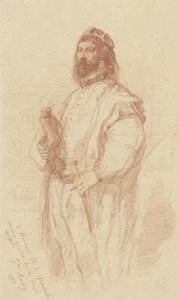 Stående mand med statue af Gustave François Morin
