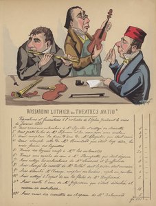 Regning for musikinstrumenter til operaens orkester (farve litho) af Gustave Frison