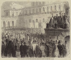 Victor Emmanuel hilser på florentinerne fra galleriet i Pitti-paladset