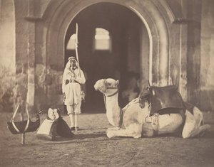 [Soldat og militær kamel], 1866. af Gustave Le Gray