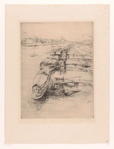 Fortøjede både i Auteuil, Paris Les bateaux Parisiens, Auteuil af Gustave Leheutre (signed by artist)