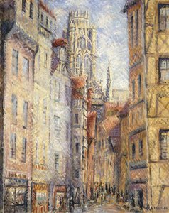 Rouen, en Gade ved Kirken; Rouen, rue avec L "Eglise, ca. 1920 af Gustave Loiseau