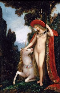 ""Enhjørningen"" Maleri af Gustave Moreau (1826-1898) 1885 Dim 50x34 cm Privat samling af Gustave Moreau