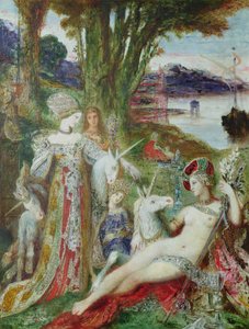 Enhjørningerne (olie på lærred) af Gustave Moreau