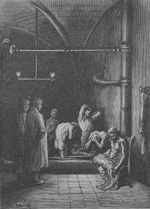 Toilettet i et tilflugtssted af Gustave after Dore