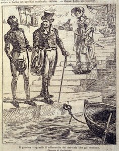den unge mand takkede obersten for hans tjeneste... Illustration af den nye "" Colomba"" skrevet af Prosper Merimee. Gravering af Gustavino (Gustavo Rosso) (1881-1950), omkring 1915 af Gustavo Gustavino Rosso