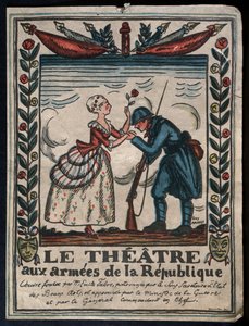 Teater for republikkens hære, fransk soldat, der kysser hånden på en skuespillerinde