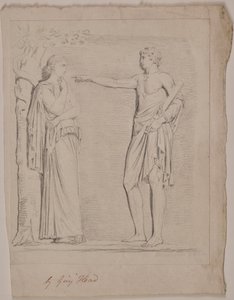 Fuld længde klassisk draperet kvindelig stående ved et træ, der skaleres af en slange af Guy Head