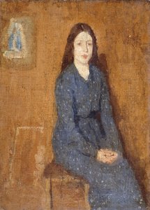 En siddende pige iført en plettet blå kjole, 1914-15 af Gwen John