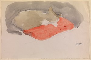 Kat sover på en rød pude (gouache og blyant på papir) af Gwen John