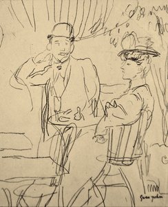 Par på en café (blyant på papir) af Gwen John