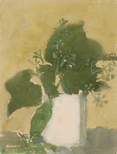 Grønne blade i en hvid kande (akvarel, gouache og blyant på papir) af Gwen John