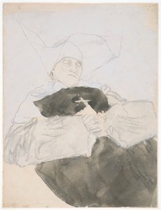 Den døende nonne (blandede medier på papir) af Gwen John