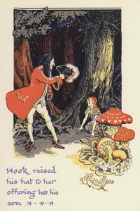 Peter Pan og Wendy: Hook løftede sin hat mod hende og tilbød hende sin arm (farve litho)