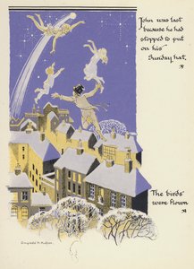 Peter Pan og Wendy: John var sidst, fordi han var stoppet for at tage sin søndagshat på, Fuglene blev fløjet (farve litho)