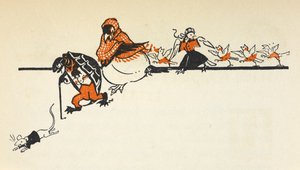 Forskellige dyr fra Caucus Race, bl.a. en mus, en skildpadde, en ravn og kyllinger.