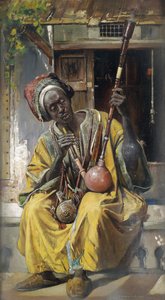 ""Fumeur de pipe a eau"" (narghile) (The Water-Pipe Smoker) Peinture de Gyula Tornai (1861-1928) Olie på træ 1903 Dim 58x34 cm Privat samling af Gyula Tornai