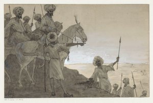 Krigere til hest i et ørkenlandskab af H.C. Louwerse (signed by artist)