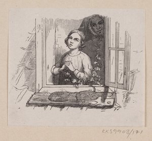 Illustration til "Fem fra en Ærtebælg" i H.C. Andersen, "Eventyr og Historier", Bind 2 af H.P. Hansen