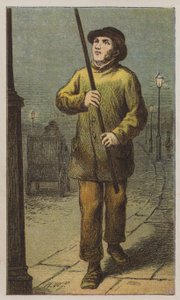 Lamplighter (farve litho) af H.W. (after) Petherick