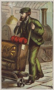 Railway Porter (farve litho) af H.W. (after) Petherick