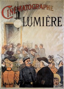 Plakat til biografen af brødrene Lumiere på den store cafe i december 1895 (illustration)