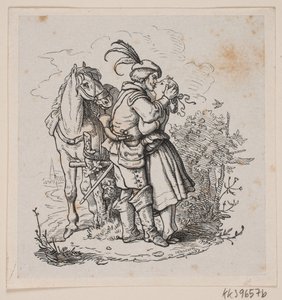 En rytter kysser en ung pige af H. C. Henneberg