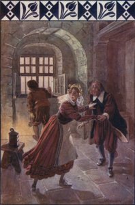 "Kl. ni i aften", sagde hun til ham (farve litho)