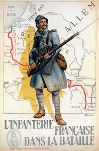 Fransk infanteri i kamp (den røde linje repræsenterer Hindenburg-linjen) - ill. af H. Delaspre