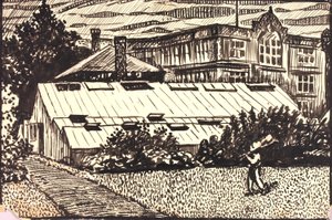 Uden titel (Figur og bygninger) af H. Lyman Sayen