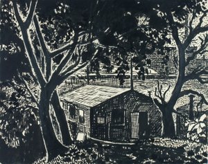 Uden titel (hus i skoven) af H. Lyman Sayen