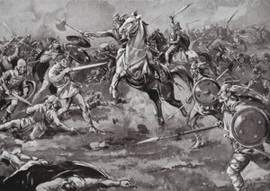 Frankerne hjælper med at besejre hunnerne (litografi)