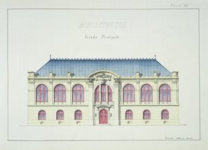 Hovedfacade af et bibliotek, plade XII fra en folio af design, ca. 1870