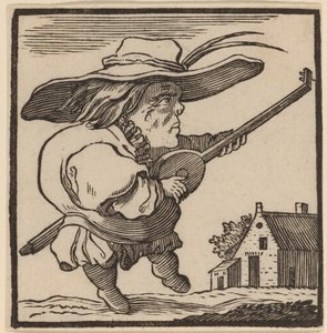 Hunchback spiller en lut af H. Numan after Jacques Callot