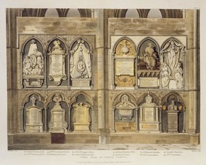West Side of Poets Corner, plade 24 fra Westminster Abbey, indgraveret af J. Bluck (fl.1791-1831) pub. af Rudolph Ackermann (1764-1834) 1811 (akvatinte) af H. Villiers